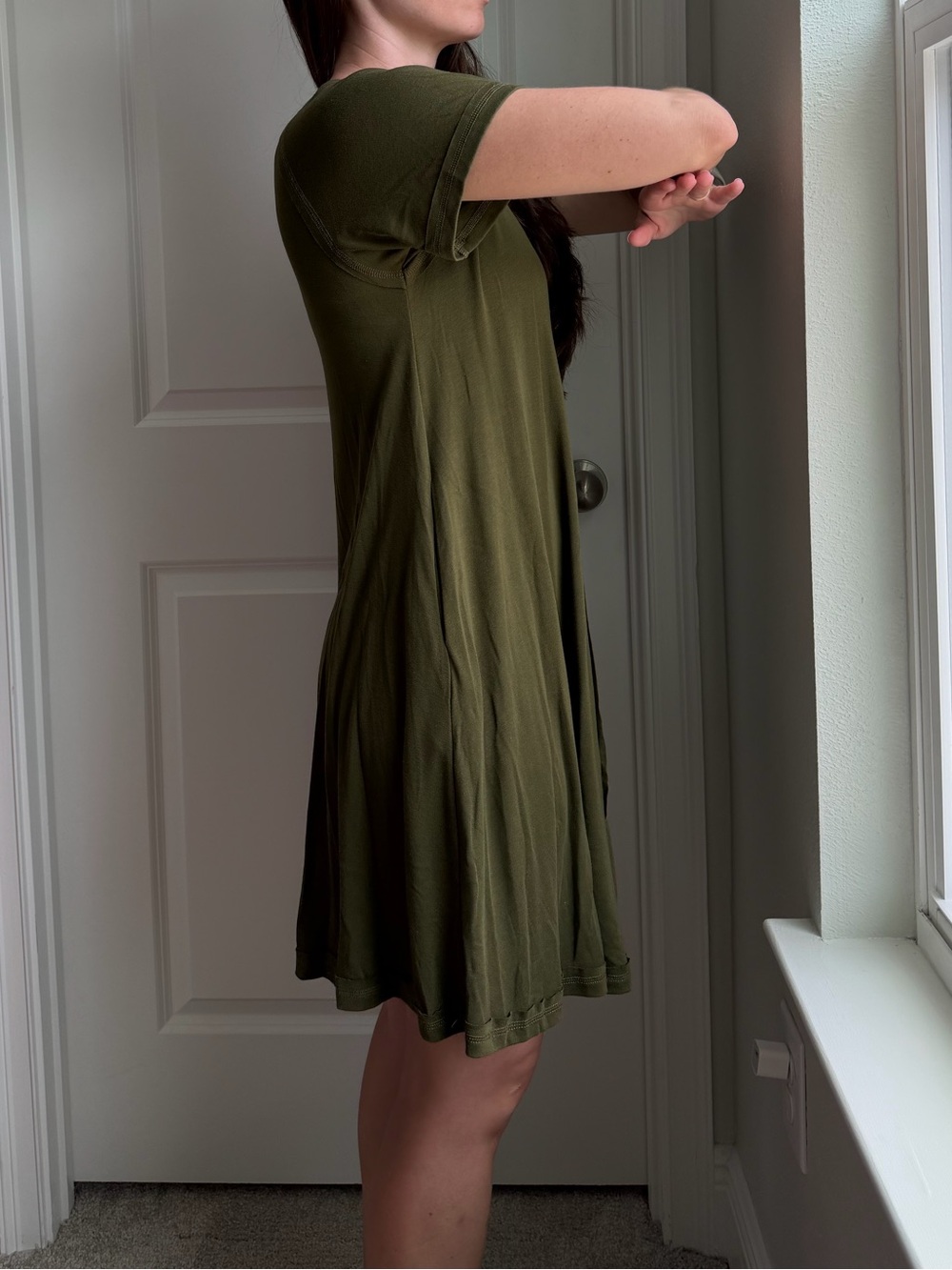 Olive Green Women's Swing Tee Dress - Picture 4 of 14